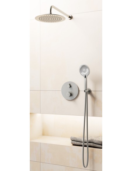 Conjunto de ducha empotrado termostático Round níquel con rociador de pared C3082NK-P