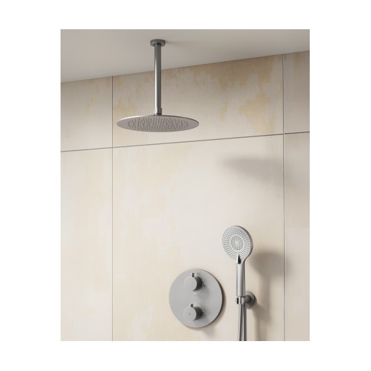Conjunto de ducha empotrado termostático Round níquel con rociador de techo C3082NK-T