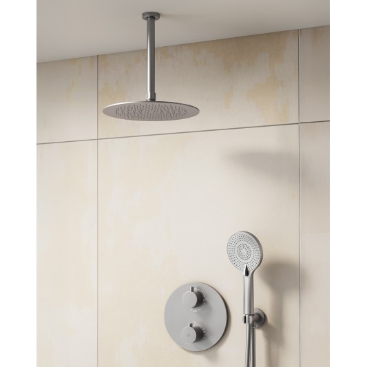 Conjunto de ducha empotrado termostático Round níquel con rociador de techo C3082NK-T
