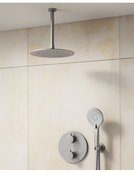 Conjunto de ducha empotrado termostático Round níquel con rociador de techo C3082NK-T