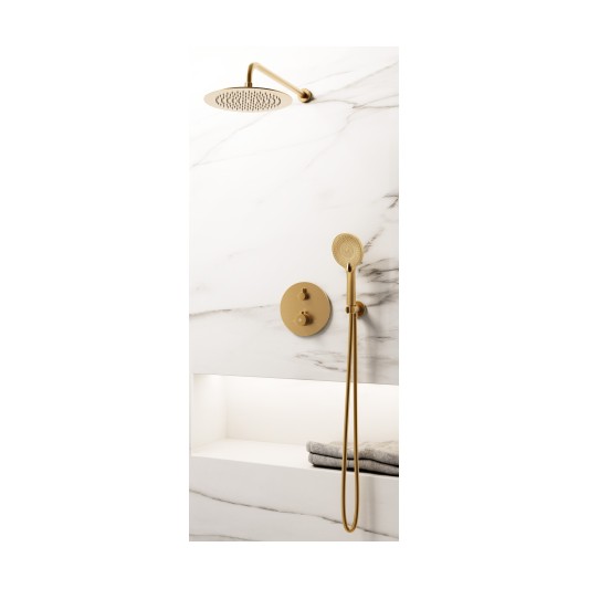 Conjunto de ducha empotrado termostático Round oro con rociador de pared C3082OR-P