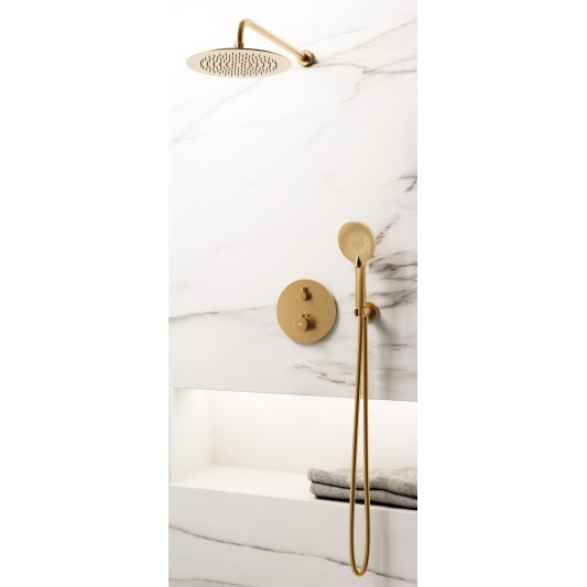 Conjunto de ducha empotrado termostático Round oro con rociador de pared C3082OR-P