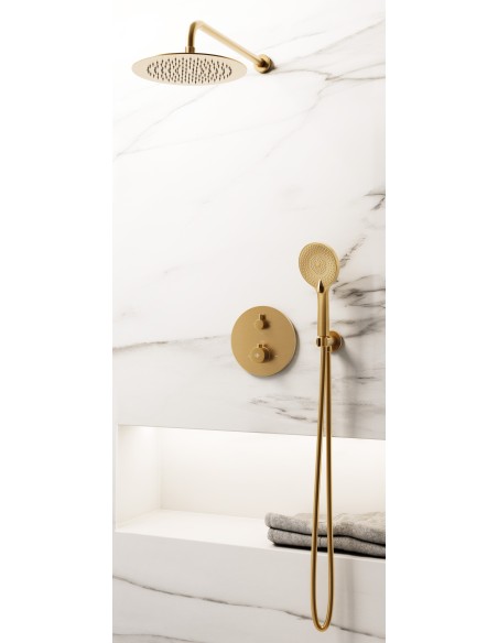 Conjunto de ducha empotrado termostático Round oro con rociador de pared C3082OR-P