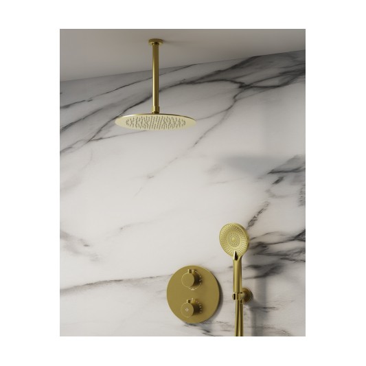 Conjunto de ducha empotrado termostático Round oro con rociador de techo C3082OR-T