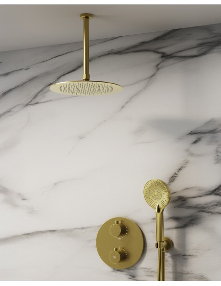 Conjunto de ducha empotrado termostático Round oro con rociador de techo C3082OR-T