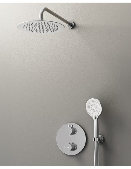 Conjunto de ducha empotrado termostático Round cromo con rociador de pared C3082-P