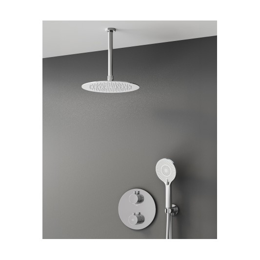 Conjunto de ducha empotrado termostático Round cromo con rociador de techo C3082-T