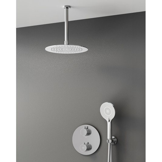 Conjunto de ducha empotrado termostático Round cromo con rociador de techo C3082-T