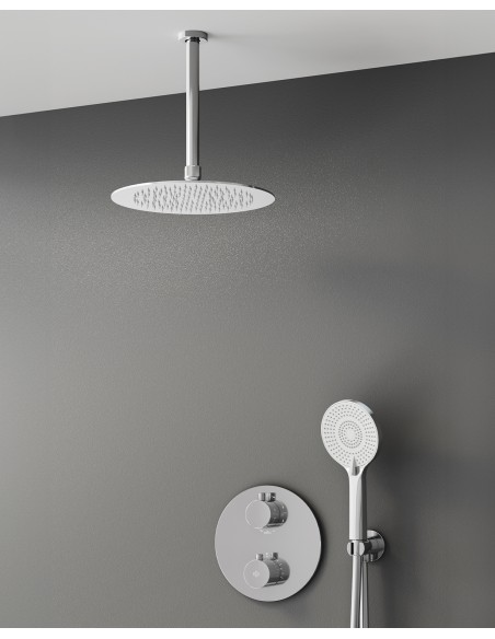 Conjunto de ducha empotrado termostático Round cromo con rociador de techo C3082-T