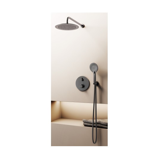 Conjunto de ducha empotrado termostático Round titanio con rociador de pared C3082T-P