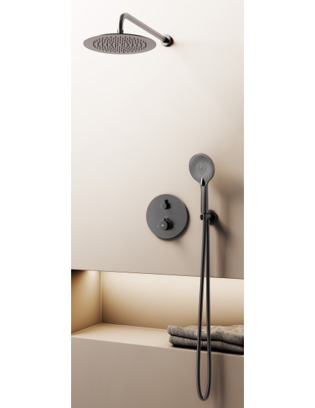 Conjunto de ducha empotrado termostático Round titanio con rociador de pared C3082T-P