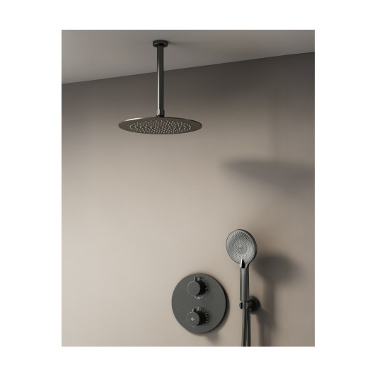 Conjunto de ducha empotrado termostático Round titanio con rociador de techo C3082T-T