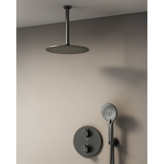 Conjunto de ducha empotrado termostático Round titanio con rociador de techo C3082T-T