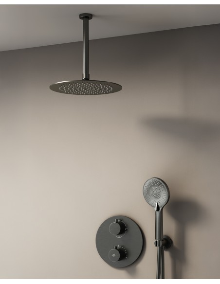 Conjunto de ducha empotrado termostático Round titanio con rociador de techo C3082T-T