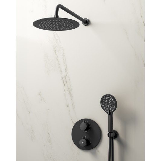 Conjunto de ducha empotrado termostático Round negro con rociador de pared C3083-P