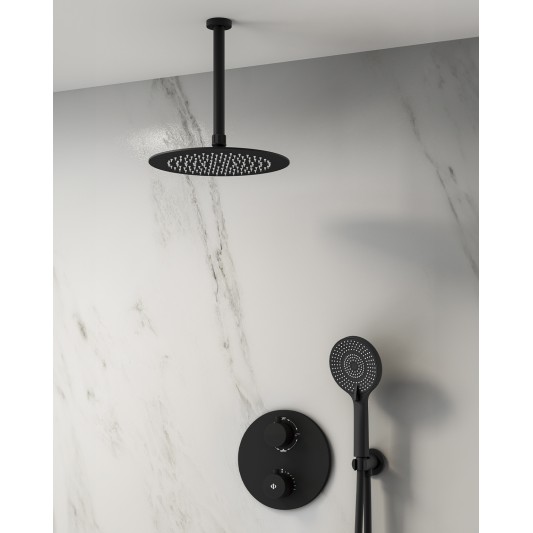 Conjunto de ducha empotrado termostático Round negro con rociador de techo C3083-T
