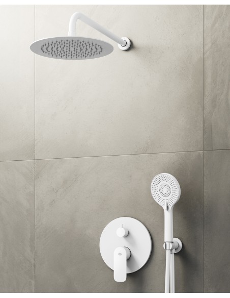 Conjunto de ducha empotrado monomando Cassio blanco con rociador de pared C3086CSBL-P