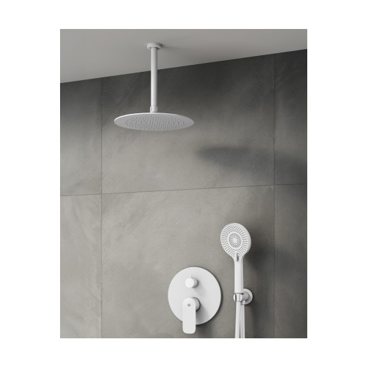 Conjunto de ducha empotrado monomando Cassio blanco con rociador de techo C3086CSBL-T