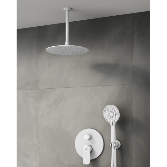 Conjunto de ducha empotrado monomando Cassio blanco con rociador de techo C3086CSBL-T