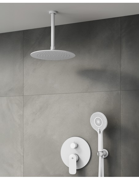 Conjunto de ducha empotrado monomando Cassio blanco con rociador de techo C3086CSBL-T