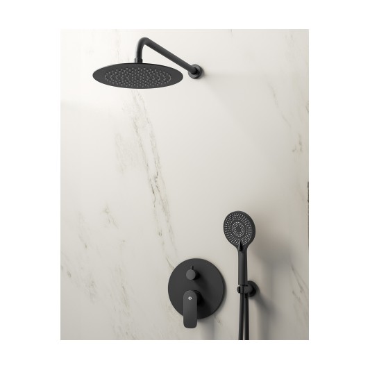 Conjunto de ducha empotrado monomando Cassio negro con rociador de pared C3087CS-P