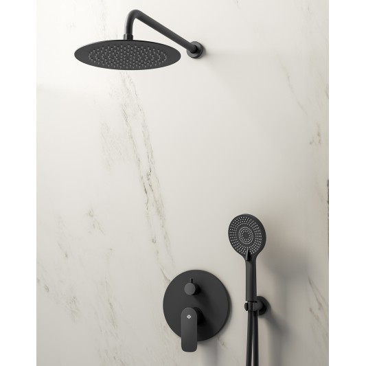 Conjunto de ducha empotrado monomando Cassio negro con rociador de pared C3087CS-P