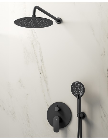 Conjunto de ducha empotrado monomando Cassio negro con rociador de pared C3087CS-P