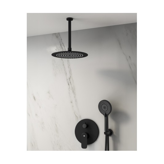 Conjunto de ducha empotrado monomando Cassio negro con rociador de techo C3087CS-T