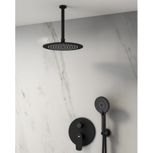 Conjunto de ducha empotrado monomando Cassio negro con rociador de techo C3087CS-T