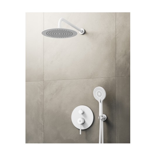 Conjunto de ducha empotrado monomando Sirio blanco con rociador de pared C3086BL-P
