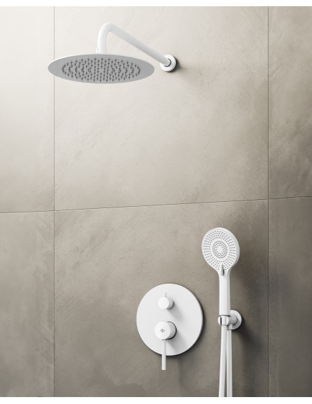 Conjunto de ducha empotrado monomando Sirio blanco con rociador de pared C3086BL-P