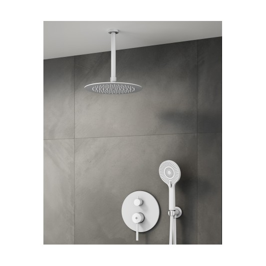 Conjunto de ducha empotrado monomando Sirio blanco con rociador de techo C3086BL-T