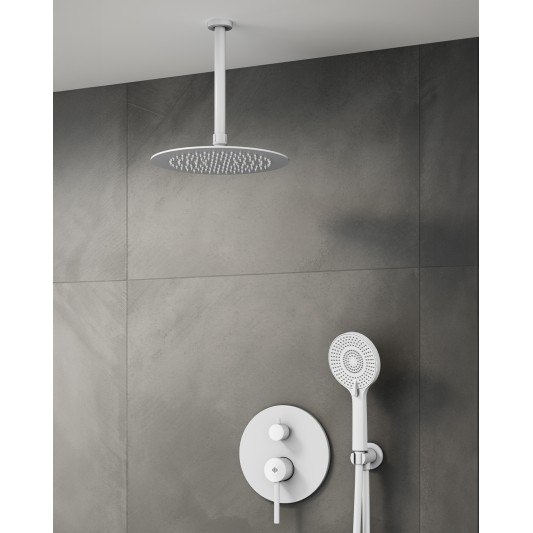 Conjunto de ducha empotrado monomando Sirio blanco con rociador de techo C3086BL-T