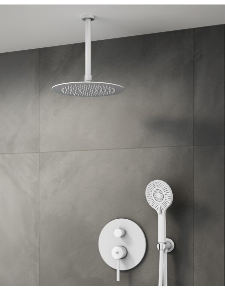 Conjunto de ducha empotrado monomando Sirio blanco con rociador de techo C3086BL-T