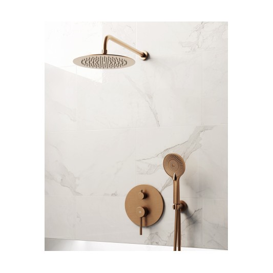 Conjunto de ducha empotrado monomando Sirio cobre con rociador de pared C3086CB-P