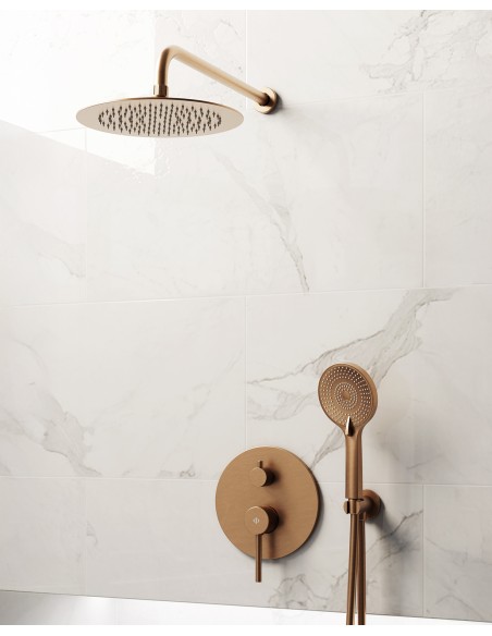 Conjunto de ducha empotrado monomando Sirio cobre con rociador de pared C3086CB-P