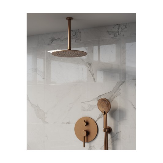 Conjunto de ducha empotrado monomando Sirio cobre con rociador de techo C3086CB-T