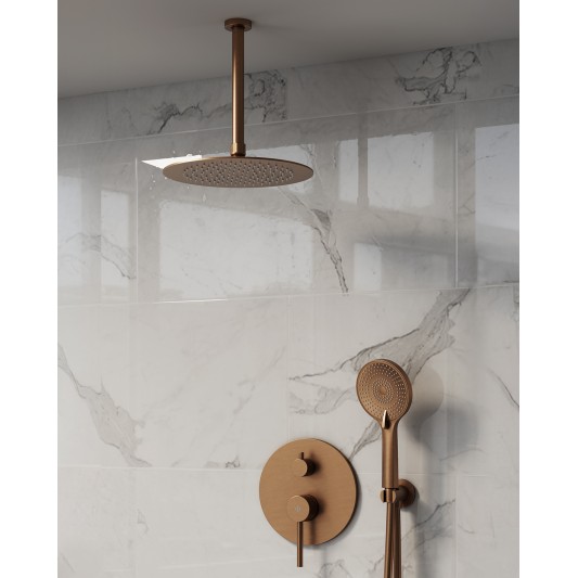 Conjunto de ducha empotrado monomando Sirio cobre con rociador de techo C3086CB-T