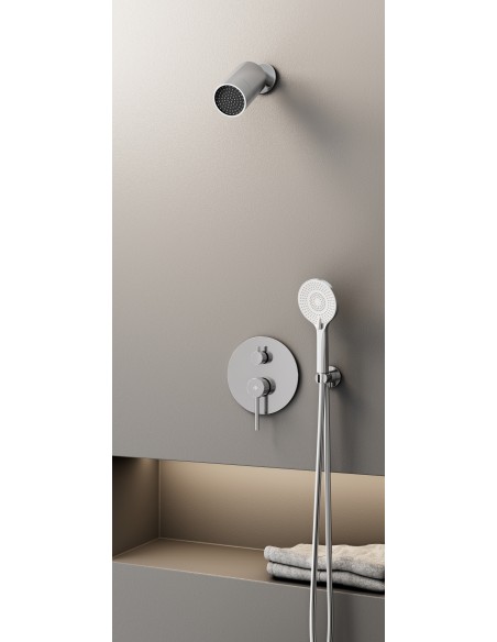 Conjunto de ducha empotrado monomando Sirio cromo con rociador minimal C3086-M