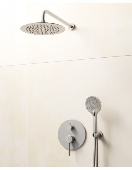 Conjunto de ducha empotrado monomando Sirio níquel con rociador de pared C3086NK-P