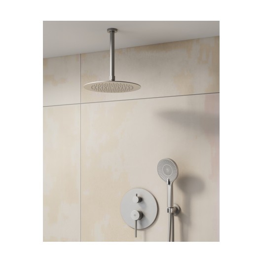 Conjunto de ducha empotrado monomando Sirio níquel con rociador de techo C3086NK-T
