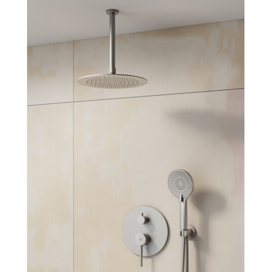 Conjunto de ducha empotrado monomando Sirio níquel con rociador de techo C3086NK-T