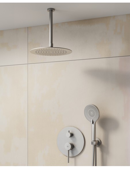 Conjunto de ducha empotrado monomando Sirio níquel con rociador de techo C3086NK-T