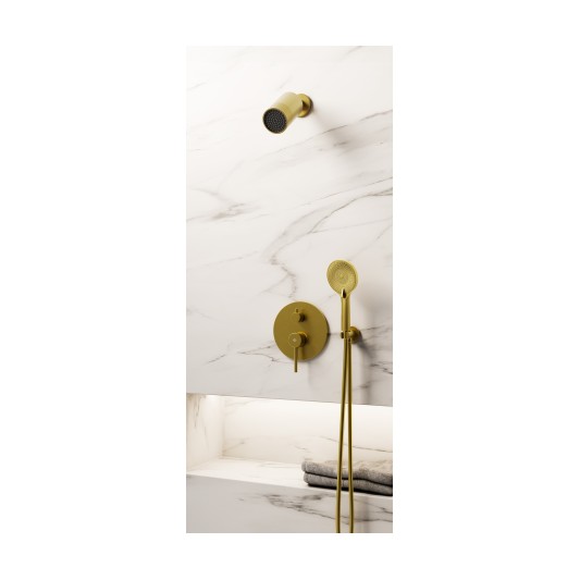 Conjunto de ducha empotrado monomando Sirio oro con rociador minimal C3086OR-M