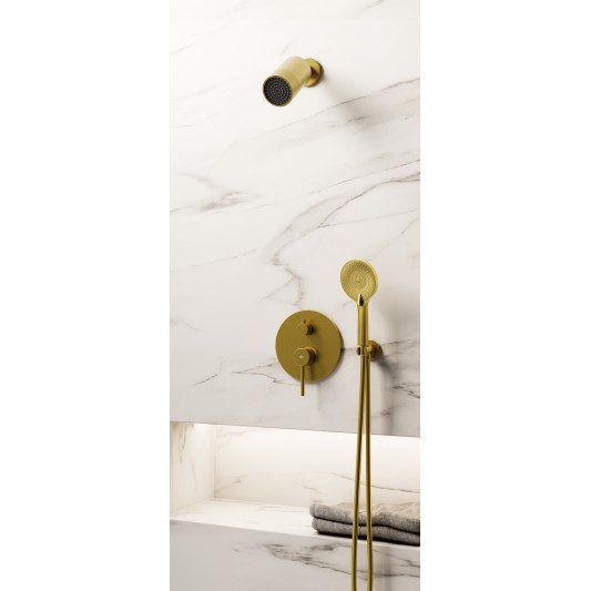 Conjunto de ducha empotrado monomando Sirio oro con rociador minimal C3086OR-M