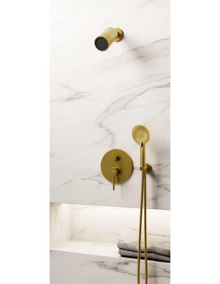 Conjunto de ducha empotrado monomando Sirio oro con rociador minimal C3086OR-M