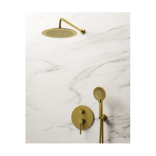 Conjunto de ducha empotrado monomando Sirio oro con rociador de pared C3086OR-P