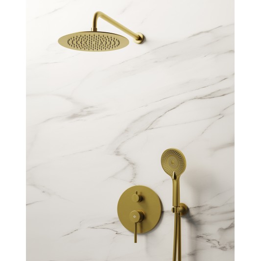 Conjunto de ducha empotrado monomando Sirio oro con rociador de pared C3086OR-P