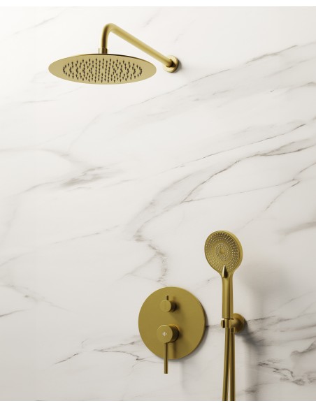 Conjunto de ducha empotrado monomando Sirio oro con rociador de pared C3086OR-P