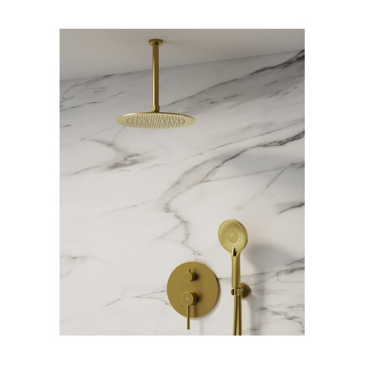 Conjunto de ducha empotrado monomando Sirio oro con rociador de techo C3086OR-T